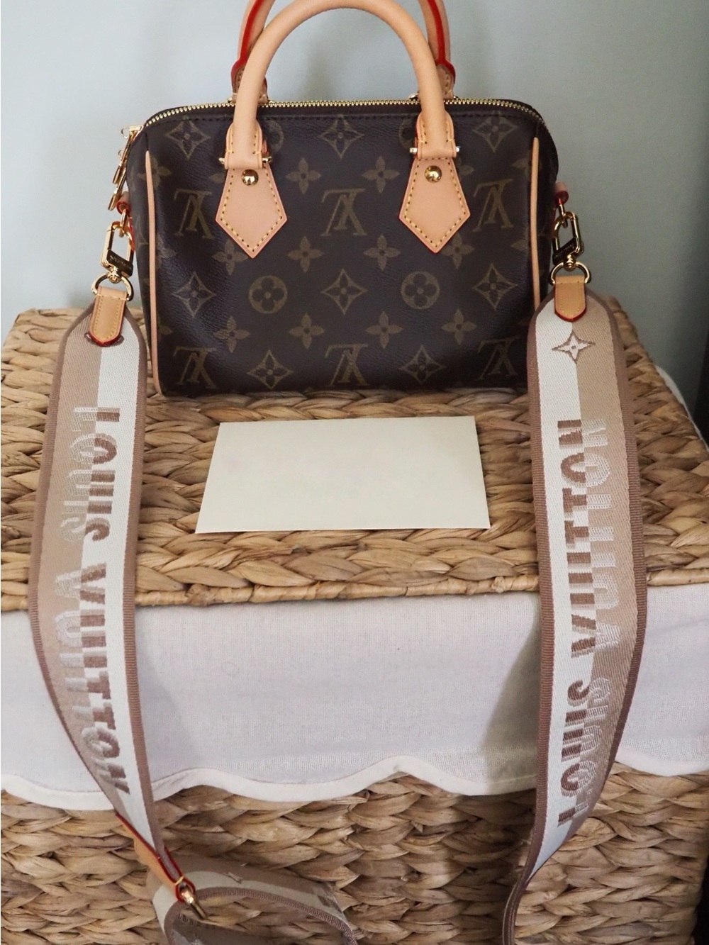 Brown Monogram Canvas Top-Handle Speedy with Beige Strap & Key Lock